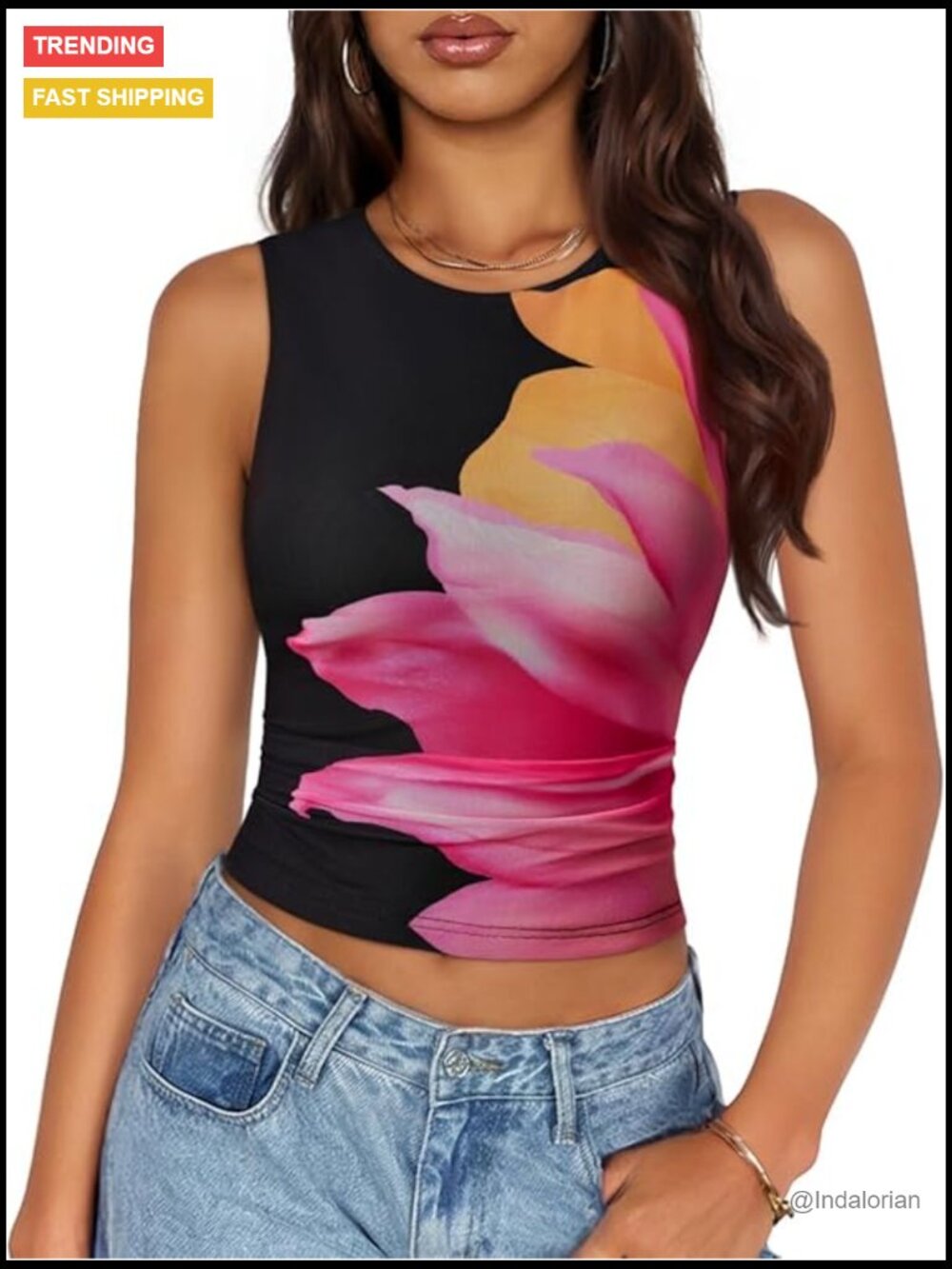 Sleeveless Floral Mesh Tank Top Crop Top for Summer Vacation Outfits